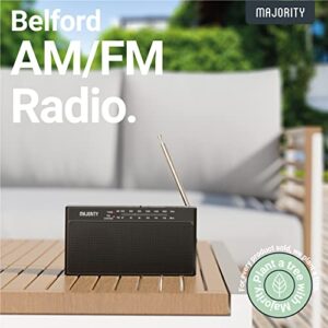 Rechargeable FM/AM Portable Radio | Radio with 10 Hours of Playback, USB Charging, Headphone Jack and Aerial | Majority Belford FM and AM Radio | Clear Sound Quality and Excellent Reception