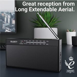 Rechargeable FM/AM Portable Radio | Radio with 10 Hours of Playback, USB Charging, Headphone Jack and Aerial | Majority Belford FM and AM Radio | Clear Sound Quality and Excellent Reception