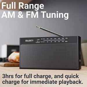 Rechargeable FM/AM Portable Radio | Radio with 10 Hours of Playback, USB Charging, Headphone Jack and Aerial | Majority Belford FM and AM Radio | Clear Sound Quality and Excellent Reception