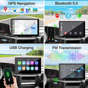 APHQUA Portable Carplay with Wireless Apple Carplay & Android Auto, 9 Inch IPS Touchscreen Car Stereo Radio Receiver with Light-Sensitive Mirror, Bluetooth, Google, Siri, WiFi, GPS Navigation, Black