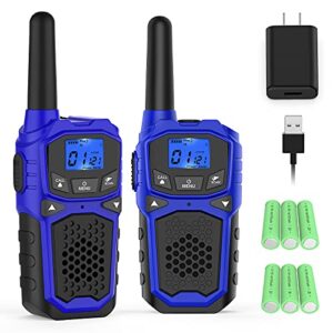 long range walkie talkies for adults kids,handheld two way radios rechargeable walkie-talkies with noaa weather alert micro usb charging for family camping, hiking, car trip (blue)