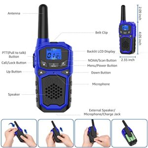 Long Range Walkie Talkies for Adults Kids,Handheld Two Way Radios Rechargeable Walkie-Talkies with NOAA Weather Alert Micro USB Charging for Family Camping, Hiking, Car Trip (Blue)