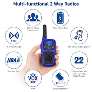 Long Range Walkie Talkies for Adults Kids,Handheld Two Way Radios Rechargeable Walkie-Talkies with NOAA Weather Alert Micro USB Charging for Family Camping, Hiking, Car Trip (Blue)