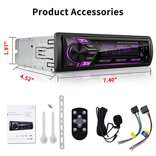 Bluetooth Single Din Car Radio: Marine Stereo Receivers - Multimedia Car Audio with AM FM | USB SD AUX-in | 2.1A Quick Charge | APP Control | LCD Display