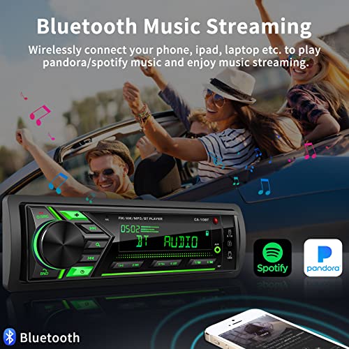 Bluetooth Single Din Car Radio: Marine Stereo Receivers - Multimedia Car Audio with AM FM | USB SD AUX-in | 2.1A Quick Charge | APP Control | LCD Display