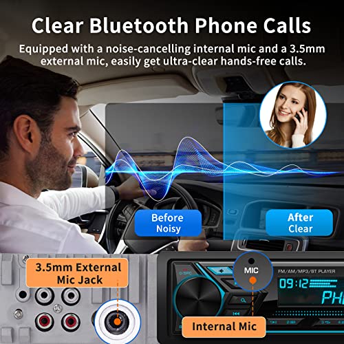 Bluetooth Single Din Car Radio: Marine Stereo Receivers - Multimedia Car Audio with AM FM | USB SD AUX-in | 2.1A Quick Charge | APP Control | LCD Display