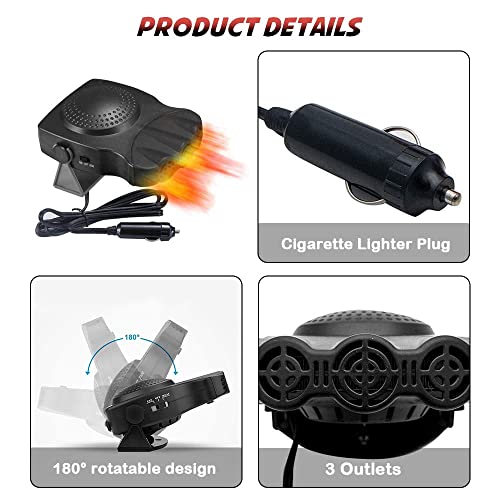 Car Heater,12V 150W Fast Heating Defrost Defogger,2 in1 Fast Heating and Cooling Fan Car Heater Windshield Defogger,Car Defroster That Plugs into Cigarette Lighter