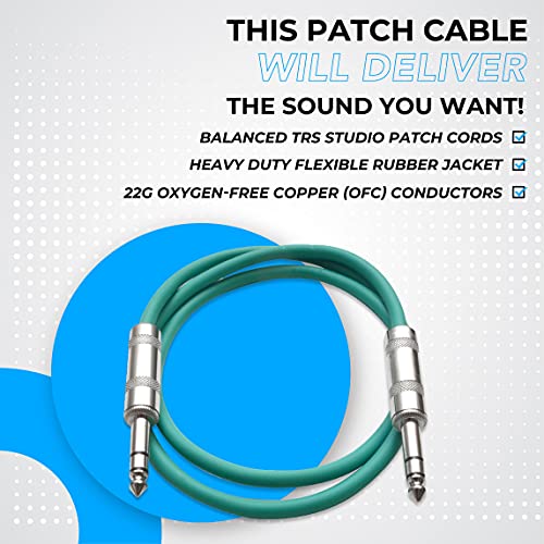 Seismic Audio Speakers ¼” to ¼” TRS Patch Cables, 6 Foot Patch Cables, Pack of 6, Multi Color