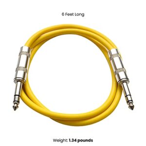 Seismic Audio Speakers ¼” to ¼” TRS Patch Cables, 6 Foot Patch Cables, Pack of 6, Multi Color