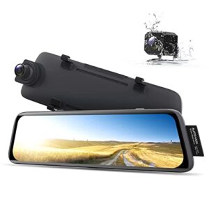 auto-vox v5 without glare mirror dash cam for driving safety, 9.35” full laminated ultrathin touch screen rear view mirror camera, dual 1080p super night vision backup camera