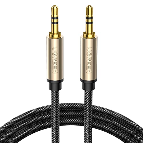 UGREEN 3.5mm Audio Cable Hi-Fi Stereo Double Layer Shielding Nylon Braided with Silver-Plating Copper Core, Zinc Alloy Male to Male Aux Cord Tangle-Free for Audiophile Musical Lovers, 6.5ft