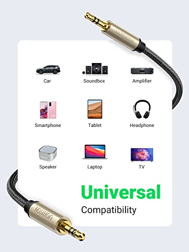 UGREEN 3.5mm Audio Cable Hi-Fi Stereo Double Layer Shielding Nylon Braided with Silver-Plating Copper Core, Zinc Alloy Male to Male Aux Cord Tangle-Free for Audiophile Musical Lovers, 6.5ft