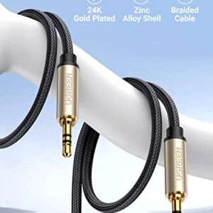 UGREEN 3.5mm Audio Cable Hi-Fi Stereo Double Layer Shielding Nylon Braided with Silver-Plating Copper Core, Zinc Alloy Male to Male Aux Cord Tangle-Free for Audiophile Musical Lovers, 6.5ft