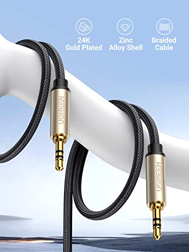 UGREEN 3.5mm Audio Cable Hi-Fi Stereo Double Layer Shielding Nylon Braided with Silver-Plating Copper Core, Zinc Alloy Male to Male Aux Cord Tangle-Free for Audiophile Musical Lovers, 6.5ft