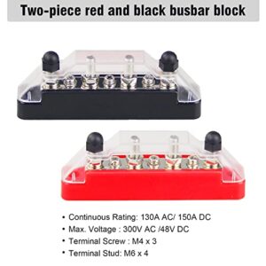 Bus Bar Battery Power Distribution Block, 4 X M6 Terminal Studs, 3 X M4 Terminal Screws, Battery Bus Bar for Car Marine Pickup Trailer RV Boat