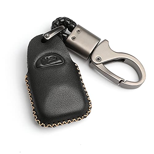 WFMJ Black Leather for Hyundai Elantra Genesis Sonata Kia Sorento Forte Optima Rondo Spectra 3 4 Buttons Smart Key Fob Case Cover Chain