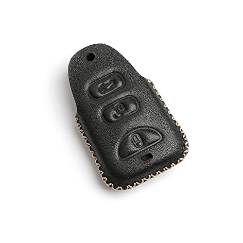 WFMJ Black Leather for Hyundai Elantra Genesis Sonata Kia Sorento Forte Optima Rondo Spectra 3 4 Buttons Smart Key Fob Case Cover Chain