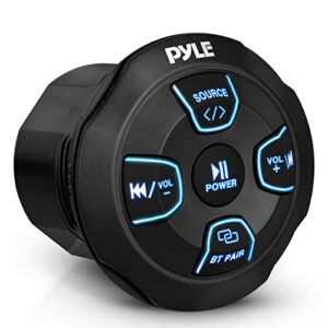 Pyle Amplified Wireless Bluetooth Audio Controller - 300 Watt Bluetooth Media Button, Waterproof Marine Receiver Remote Control W/Aux, Mount for Car Truck Boat Marine Powersport Vehicles - PLMRBT18