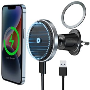 magnetic wireless car charger – lekente magsafe car mount charger compatible with iphone 14/14 plus /14 pro max /13/12 pro max mini | 15w fast charging auto alignment car air vent phone holder