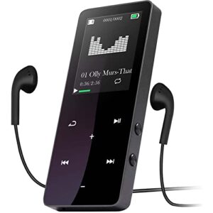mp3 player with bluetooth 40gb portable music player for walking running with earphone built-in speaker for walking jogging touch buttons design support fm radio voice recorder e-book