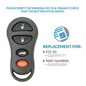 Keyless2Go Replacement for New Keyless Entry 4 Button Remote Car Key Fob for Vehicles That Use GQ43VT17T (2 Pack)