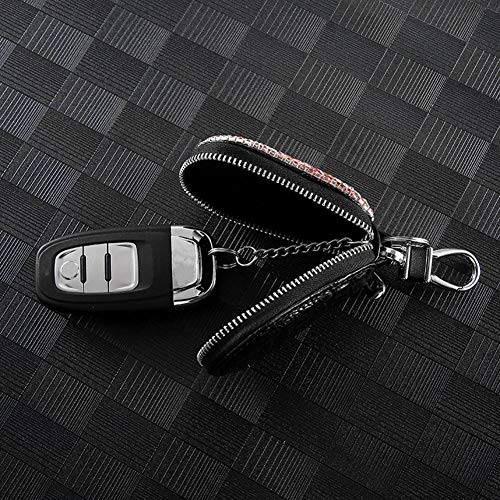 ihreesy Glitter Car Key Cover,Multifunctional Leather Key Case Glitter Rhinestone Key Bling Key Case with Zipper and Carabiner,White