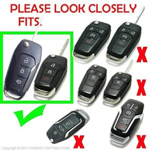 ROYALFOX(TM 2/3 Buttons Leather flip Remote Key Fob case Cover for 2015 2016 2017 2018 2019 Ford F150 F250,Focus 3 Escort Kuga Everest Fiesta Mustang Edge MKV S-MAX Fusion 2016 Ranger (Leather Black)