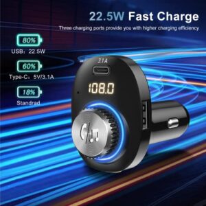 Bluetooth FM Transmitter for Car, Bluetooth 5.0 Car Adapter, Handsfree Call Car Charger with Fast Charge, 7 LED RGB Colors, Dual USB Port Charger, Wireless Radio Receiver Supports TF Card/U-Disk