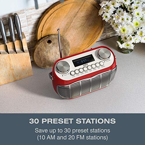 AM FM Portable Radio, Battery Operated or AC Powered Retro Portable Radios with Best Reception, Vintage Clock Radio with Dual Alarms, Plug in Wall Transistor Radio, Shortwave AM/FM Radios for Home