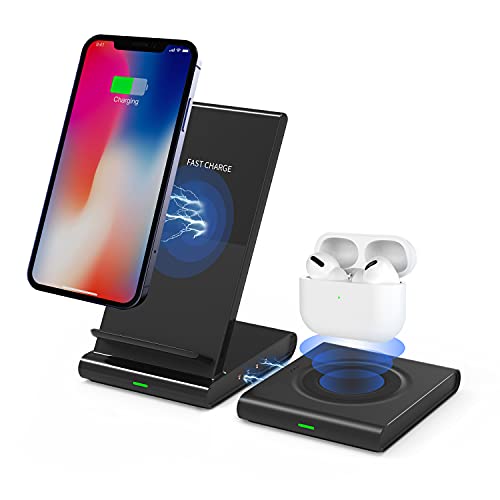 Wireless Charger, Dual Wireless Charger Magnetic 10W Wireless Charging Stand & Dock, Compatible with iPhone XR/XS MAX/XS/X/8/8 Plus/Airpod, Samsung Galaxy S10/S9/S8/S7/Note 9/8, Galaxy Watch