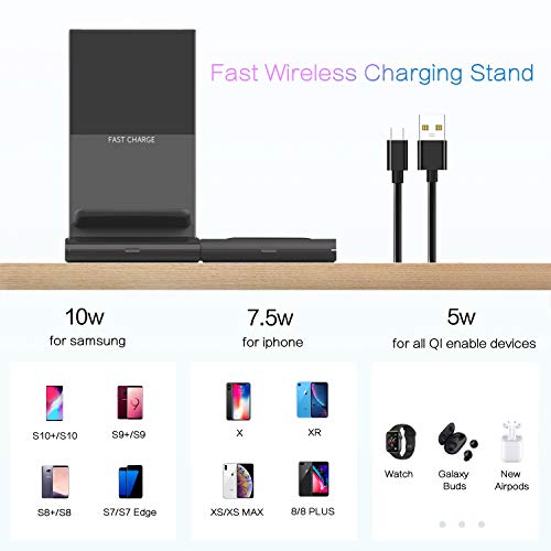 Wireless Charger, Dual Wireless Charger Magnetic 10W Wireless Charging Stand & Dock, Compatible with iPhone XR/XS MAX/XS/X/8/8 Plus/Airpod, Samsung Galaxy S10/S9/S8/S7/Note 9/8, Galaxy Watch