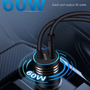 60W USB C Car Charger Android USB-C Fast Charging Cable for Samsung Galaxy S23 Ultra S23+ S22 Plus S21 S20 S10 A14 A13 A04S A03S A12 A02S, USBC Cigarette Lighter Adapter Typec Cargador Auto 30W C Cord