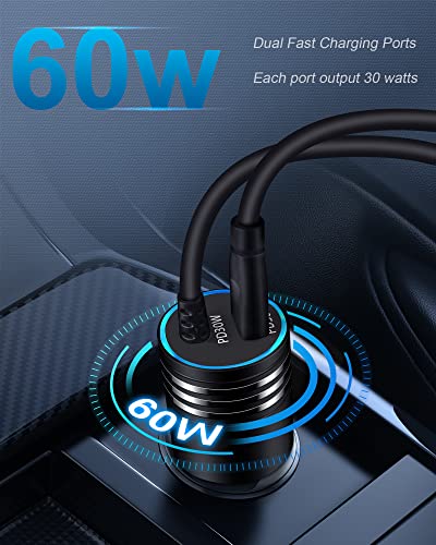 60W USB C Car Charger Android USB-C Fast Charging Cable for Samsung Galaxy S23 Ultra S23+ S22 Plus S21 S20 S10 A14 A13 A04S A03S A12 A02S, USBC Cigarette Lighter Adapter Typec Cargador Auto 30W C Cord