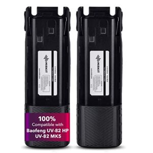 2pcs 3800 mah mirkit replacement batteries bl-8 li ion 7.4v for baofeng uv-82hp, uv-82hpl, uv-82, uv-82c, uv-82x, two-way ham radios, rechargeable extended batteries by mirkit radio, usa warranty