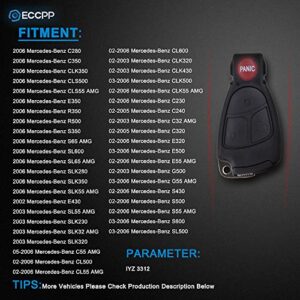 ECCPP IYZ 3312 Uncut Keyless Entry Remote Control Car Key Fob SHELL CASE Replacement for Mercedes-Benz C280 C350 CLK350 E350 S350 CLK500 G500 S600 SL500 IYZ 3312 (Pack of 1)