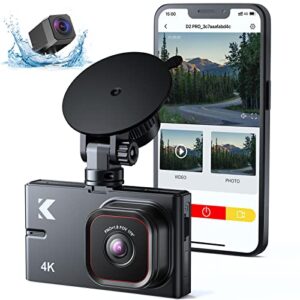 dash cam front and rear with wifi – kingslim d2 pro 4k single front/2k+1080p front and rear dual dashcam for cars with night vision and 24h parking monitor, 256gb max supported, black