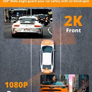 Dash Cam Front and Rear with WiFi - Kingslim D2 Pro 4K Single Front/2K+1080P Front and Rear Dual Dashcam for Cars with Night Vision and 24H Parking Monitor, 256GB Max Supported, Black