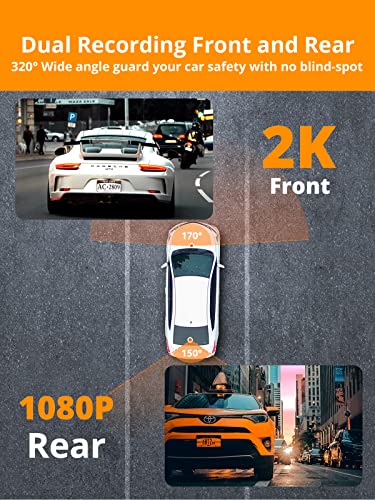 Dash Cam Front and Rear with WiFi - Kingslim D2 Pro 4K Single Front/2K+1080P Front and Rear Dual Dashcam for Cars with Night Vision and 24H Parking Monitor, 256GB Max Supported, Black