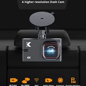 Dash Cam Front and Rear with WiFi - Kingslim D2 Pro 4K Single Front/2K+1080P Front and Rear Dual Dashcam for Cars with Night Vision and 24H Parking Monitor, 256GB Max Supported, Black