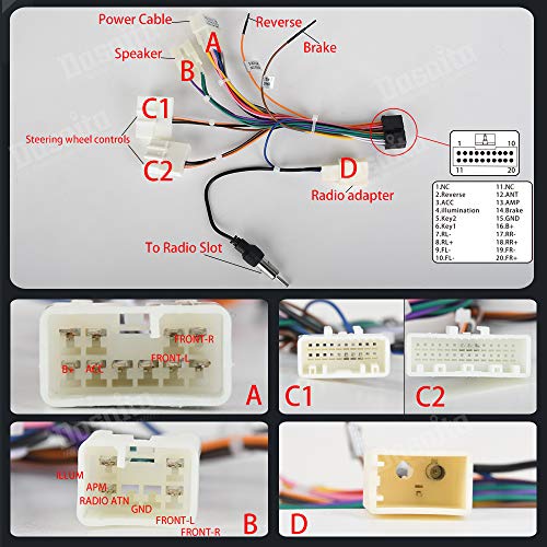 Dasaita Car Stereo Wiring Harness Cable fit Dasaita Car Radio Head Unit,DYX004 Radio Wire Harness for Toyota Corolla Camry Prado RAV4 Hilux Factory Radio Cable SWC