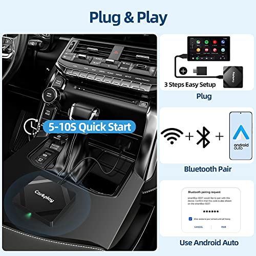 Geohyecc 2023 Newest Wireless Android Auto Adapter for OEM Factory Wired Android Auto to Wireless,Android Auto Dongle for Android Phones,5G Chip&5.8 GHZ WiFi,Plug&Play,Online Update