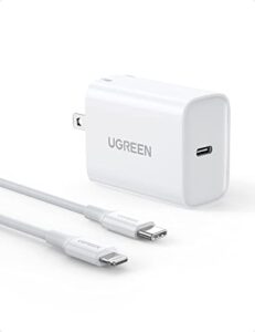 ugreen 20w usb c fast charger with 3ft usb c to lightning cable mfi certified charging cable, foldable charger compatible for iphone 14/13/12, ipad, airpods pro, and more
