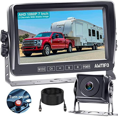 AMTIFO RV Backup Camera HD 1080P 7 Inch Monitor Rear View System for Trailer Truck Camper 5th Wheel Reverse Cam Easy Installation Waterproof Clear Color Night Vision DIY Guide Lines A13