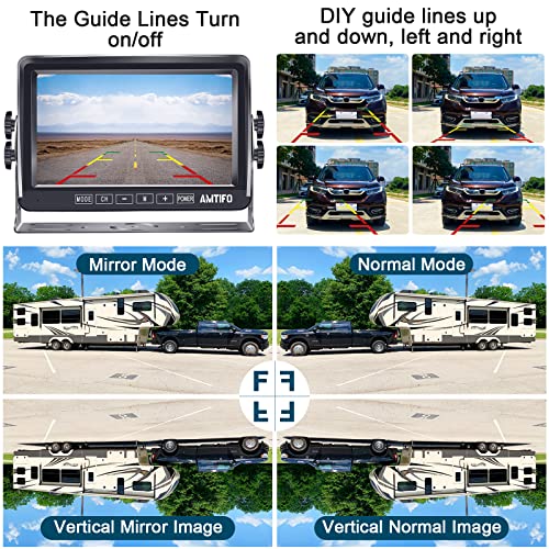 AMTIFO RV Backup Camera HD 1080P 7 Inch Monitor Rear View System for Trailer Truck Camper 5th Wheel Reverse Cam Easy Installation Waterproof Clear Color Night Vision DIY Guide Lines A13