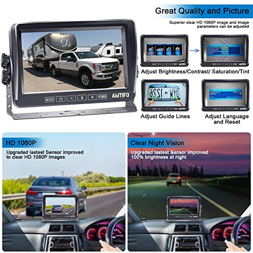 AMTIFO RV Backup Camera HD 1080P 7 Inch Monitor Rear View System for Trailer Truck Camper 5th Wheel Reverse Cam Easy Installation Waterproof Clear Color Night Vision DIY Guide Lines A13