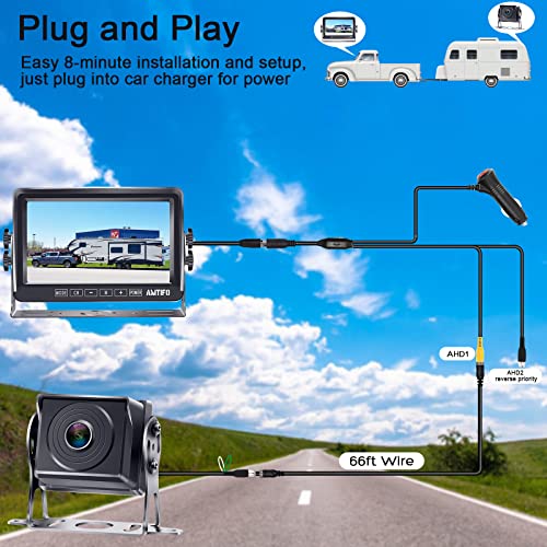 AMTIFO RV Backup Camera HD 1080P 7 Inch Monitor Rear View System for Trailer Truck Camper 5th Wheel Reverse Cam Easy Installation Waterproof Clear Color Night Vision DIY Guide Lines A13