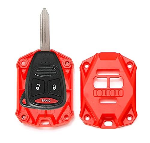 iJDMTOY Large/Big Red Plastic Key Remote Fob Enclosure Shell w/Black Keypads, Compatible with Jeep 2007-2017 Wrangler JK