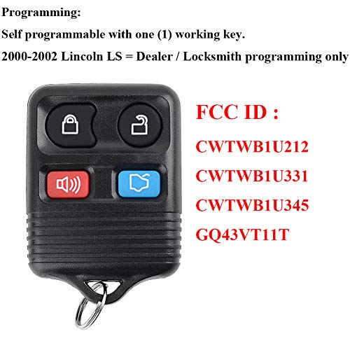 BESTHA 2 Key Fob Replacement FCC ID: CWTWB1U212 CWTWB1U331 GQ43VT11T CWTWB1U345 for Ford Lincoln Mercury Mazda keyless entry remote