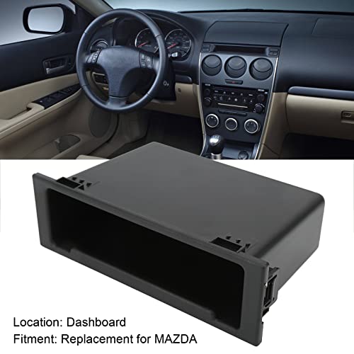 Akozon Car Radio Stereo Storage Box, Single Din Dashboard Organizer Pocket Dash Black ABS