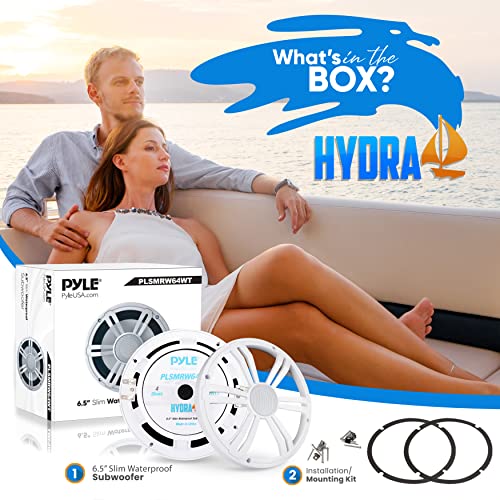 PyleUsa 6.5” Slim Marine Subwoofer -150W 4 Ohm Waterproof Car Component Speaker System,Low Profile PP Cone w/Rubber Edge, 20 Oz Magnet 1" Voice Coil, for Custom Audio Boat Truck Mobile Vehicle (White)